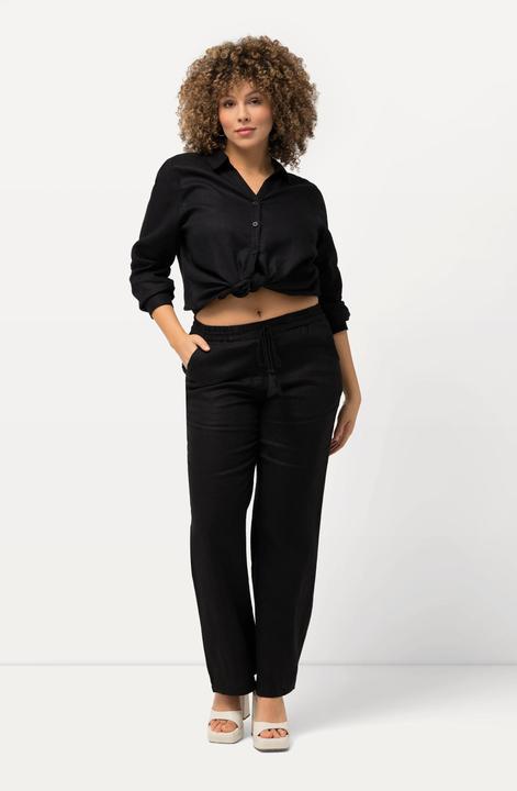 Actual product image Ulla Popken Drawstring Elastic Waist Mary Fit Linen Pants (62)