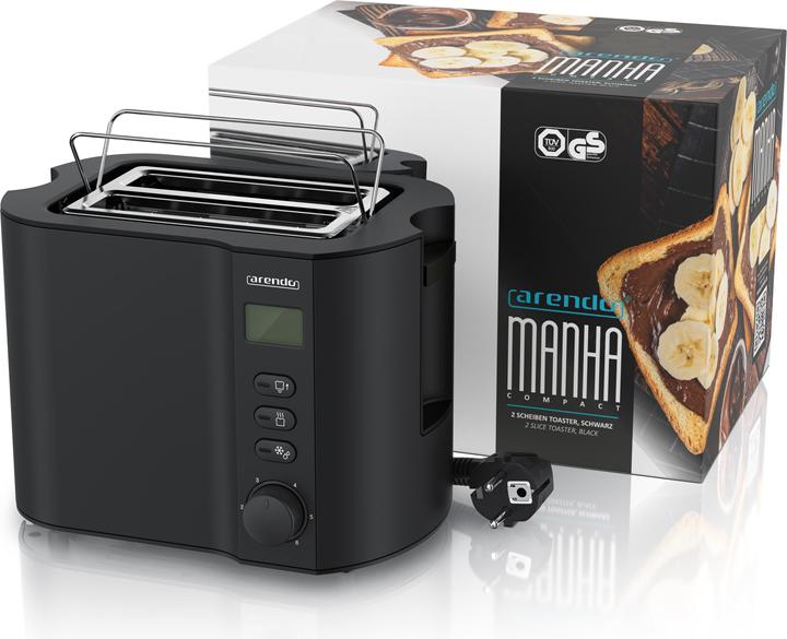 Actual product image Arendo Toaster stainless steel 2 slices short slot, double wall, bread roll attachment, display with