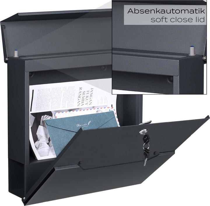 Produktbild XPOtool Briefkasten V61 Anthrazit 370x105x370mm Soft Close Zeitungsfach Stahl