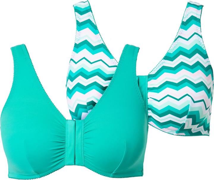 Actual product image Ulla Popken 2 Pack of Front Closure Comfort Bras - Zig Zag, Solid (pack of 2, 110 D)