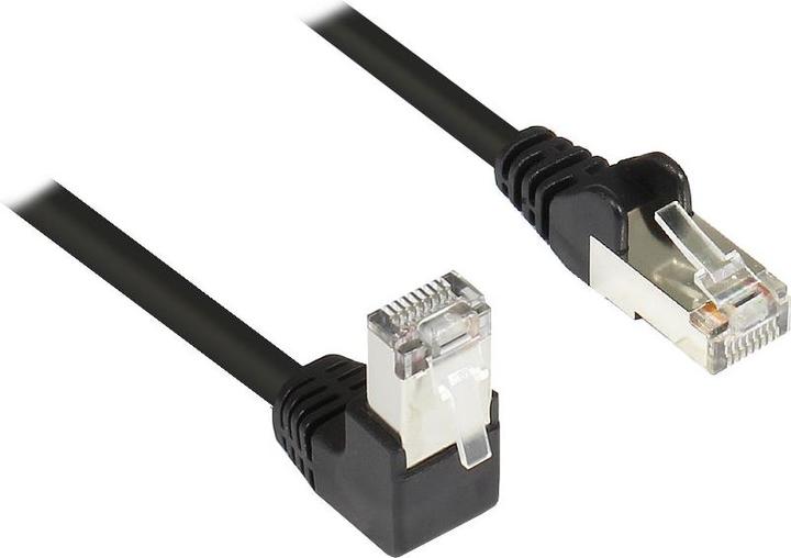 Good Connections Patch cable, Cat. 5e, F/UTP, 1x 90° RJ45 plug (latching lug on top)/ 1x straight, black, 2m, ® (F/UTP, CAT5e, 2 m)