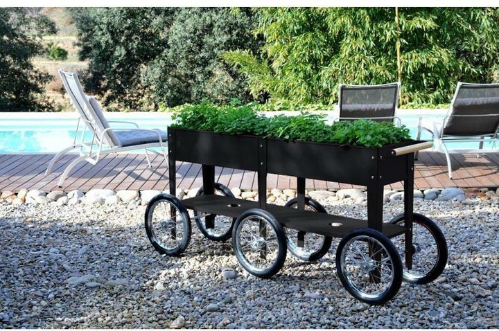 Image du produit Herstera Lit surélevé Urban Garden Wheels, 150 x 35 x 80 cm, Noir mat