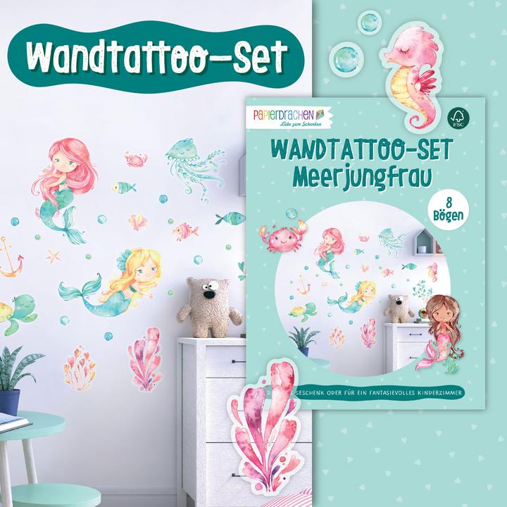 Produktbild Papierdrachen Wandtattoos - Meerjungfrau - Set 1 (2 x 22 x 32 cm)