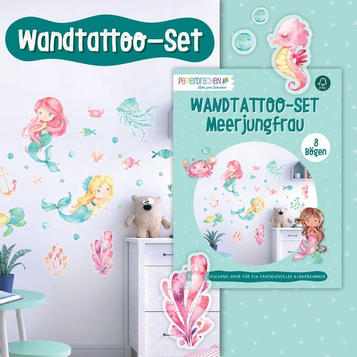 Image du produit Papierdrachen Autocollants muraux - sirène - set 1 (2 x 22 x 32 cm)