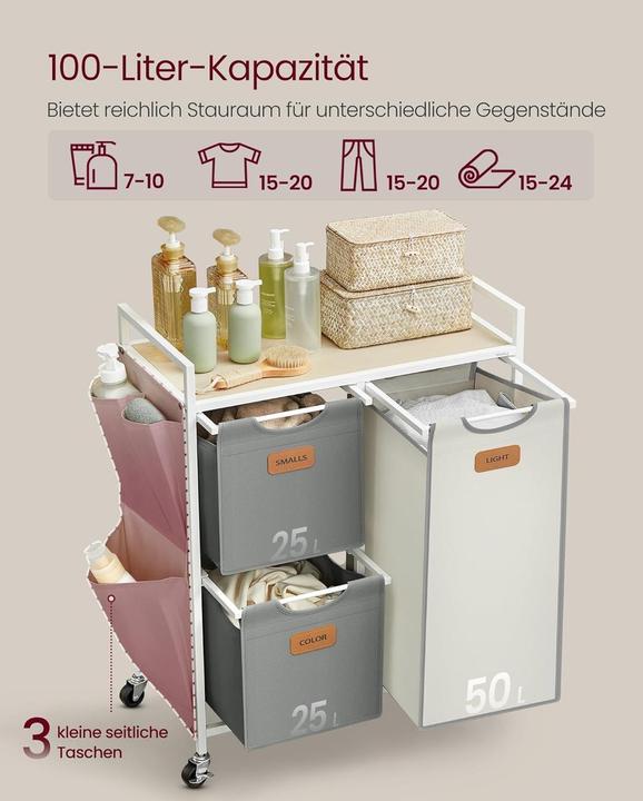 Image du produit Vasagle Wäschekorb mit Ablage Weiss-Grau (100 l)