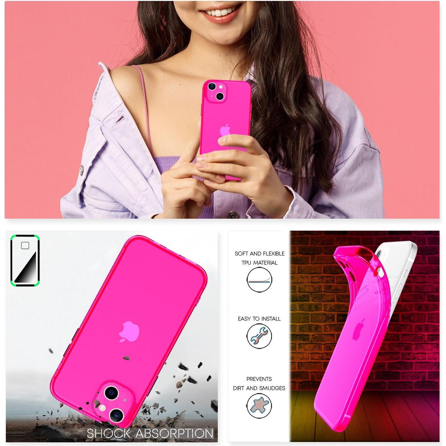 Thumbnail - Nalia Klar Transparente Neon Silikon Hülle (Apple iPhone 13), Smartphone Hülle, Pink