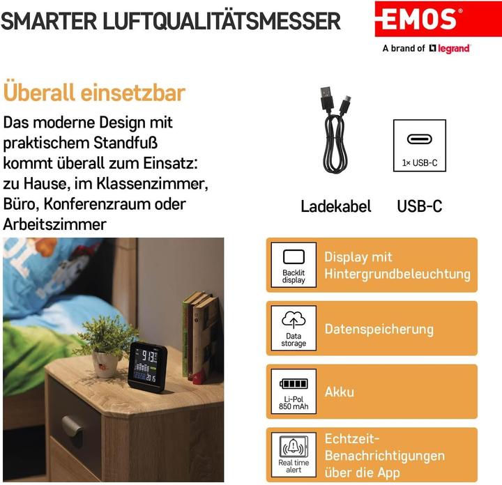Immagine prodotto Emos Indicatore di qualità dell'aria GoSmart E30300 con WiFi
