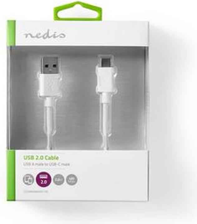 Produktbild Nedis CCGB60600WT20 USB-Kabel USB 2.0 USB-A Stecker USB-C™ Stecker 480 Mbps Vernickelt 2.00 m Rund P (2 m, USB 2.0, 60 W)