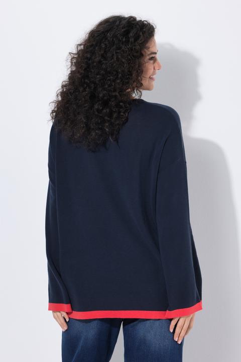 Produktbild Ulla Popken Pullover, farbige Bündchen, V-Ausschnitt, Langarm (50)