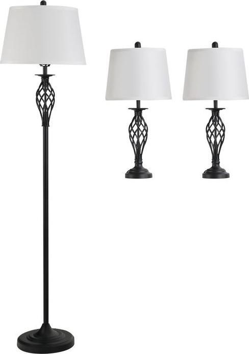 Swisshandel24 Set of 3 lamps 2 table lamp(ø38 x 158H cm) + 1 floor lamp(ø30 x 62H cm) Metal, PS, polyester, cotton (E27)