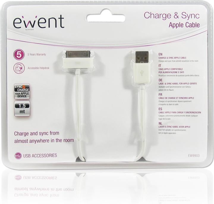 Produktbild Ewent USB A – Apple 30 Pin (1.50 m, USB 2.0)