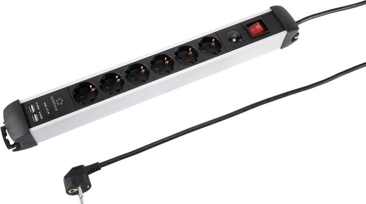 Actual product image Renkforce Power strip with switch 6-way black, silver protective contact (6x, CEE 7/3, 1.50 m)