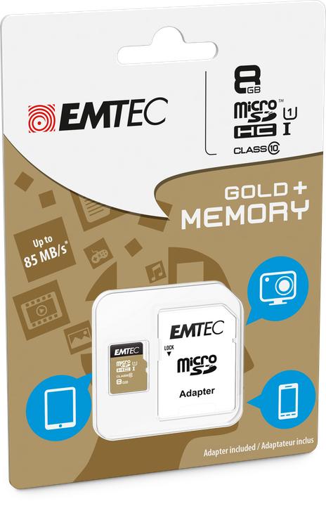 Produktbild Emtec Gold+ Flash-Speicherkarte (SD-Adapter inbegriffen) (8 GB, microSDHC, U1, UHS-I)