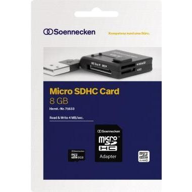Soennecken Speicherkarte 71633 micro SDHC Adapter Class 10 8GB (8 GB, microSDHC, U1, UHS-I), Speicherkarte