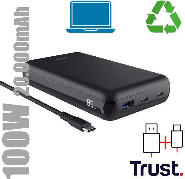 Image du produit Trust Laro 100w Powerbank Pour Ordinateur Portable (20000 mAh, 100 W, 36 Wh)
