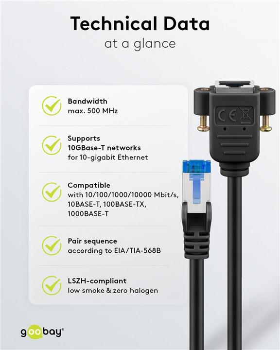 Produktbild Goobay CAT 6A Verlängerungskabel, S/FTP PiMF, schwarz (S/FTP, CAT6a, 0.50 m)
