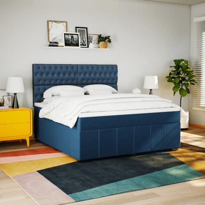 Actual product image vidaXL Boxspringbett Polsterbett Bett Doppelbett Matratze Blau 180x200cm Stoff (180 x 200 cm)
