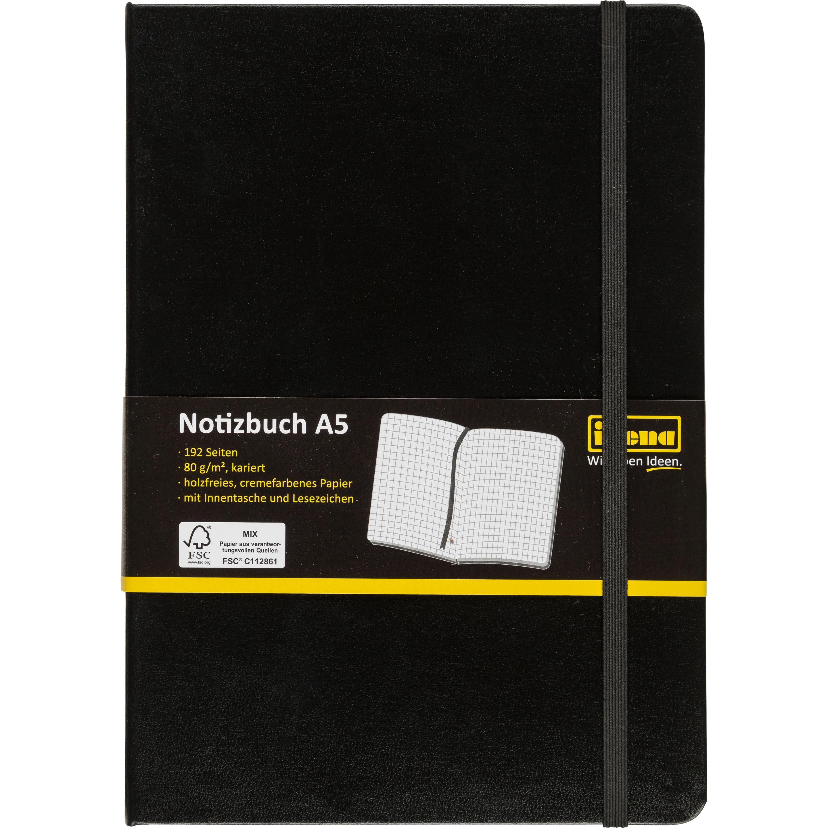 Idena, Heft + Block, Notizbuch A5 kariert schwarz FSC-Mix (A5, Kariert, Harter Einband)