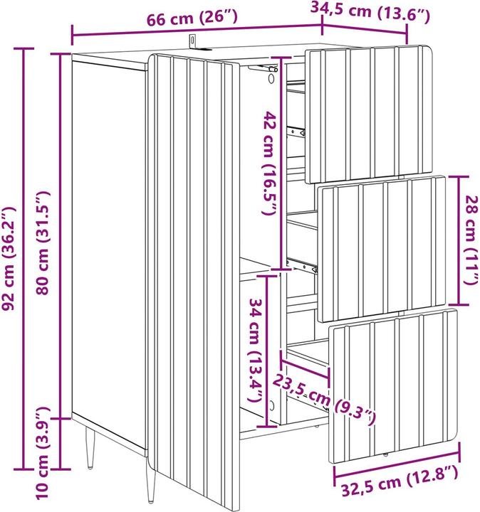 Produktbild vidaXL Sideboard-Aufbewahrung (34.50 x 66 x 91.50 cm)