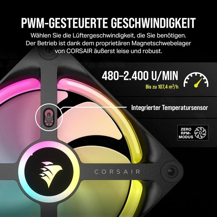 Image du produit Corsair Ventilateur iCUE LINK QX120 RGB 120 mm PWM (noir, kit de démarrage) (120 mm, 3 x)