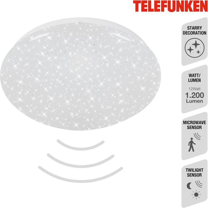Produktbild Telefunken LED Sensor Deckenleuchte Sternenhimmel 12W 1200 lm 4000 K neutralweiss HxØ 95/280 mm weiss (1200 lm)