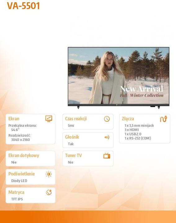 Actual product image AG neovo MONITOR WIELKOFORMATOWY VA-5501 4K UHD (3840 x 2160 Pixels, 54.60")