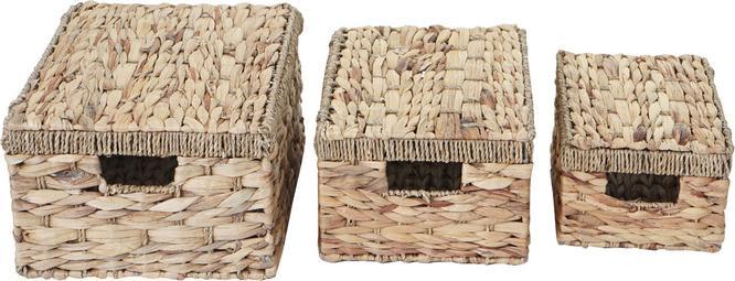 Actual product image Swisshandel24 Set of 3 Storage Box, Chest Box with Lid, Water Hyacinth natural colour
