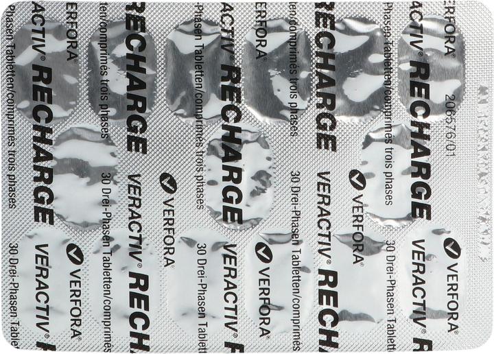 Valeurs nutritives et ingrédients Veractiv Recharge3 Comprimés triphasés 30 pcs (30 pièce(s), Cachets, 63 g)