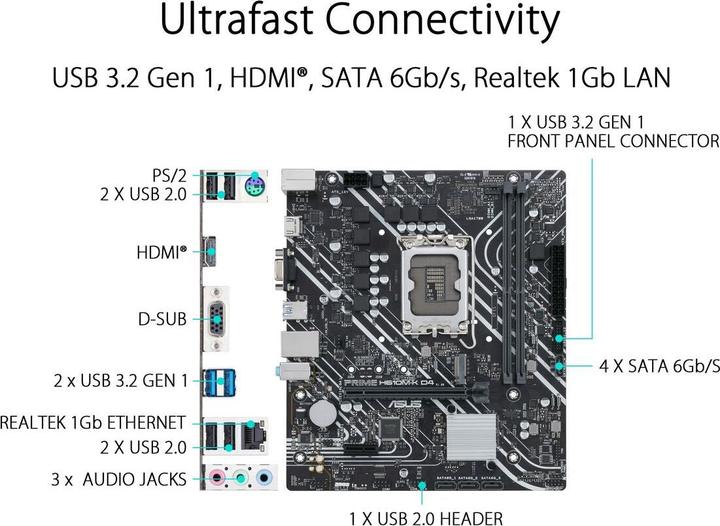 Image du produit ASUS PRIME H610M-K D4 (LGA 1700, Intel H610, mATX)