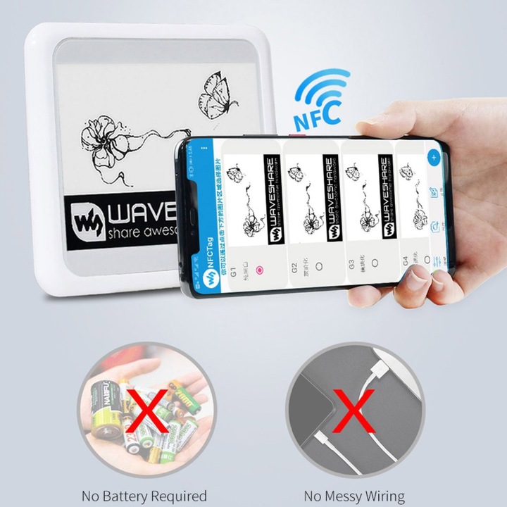Immagine prodotto WaveShare Display e-Ink / e-Paper passivo da 4,2 pollici con alimentazione NFC