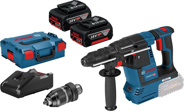 Produktbild Bosch Professional Akku-Bohrhammer GBH 18V-26 F mit SDS plus 18V / 2x 4,0 Ah Akku + Ladegerät inkl. Zubehör-Set i