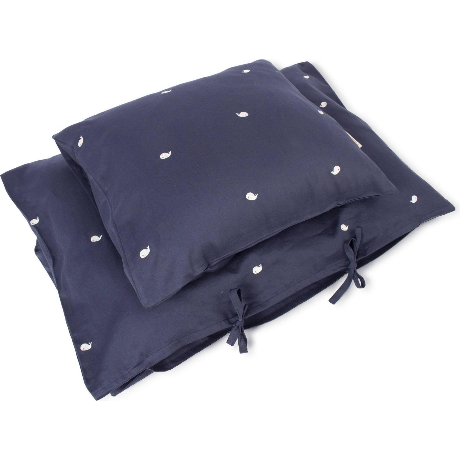 Filibabba, Babybettwäsche, Baby Bettwäsche GOTS (70x100 cm) - Wal Christian Stickerei - Midnight (70 x 100 cm, 40 x 45 c...