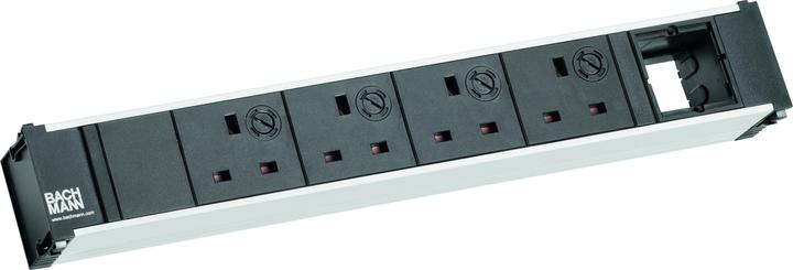 Produktbild Bachmann CONI - 0,1 m - 4 AC-Ausgänge - Indoor - Typ G (BS 1363) - Aluminium - Schwarz (4 x, BS 1363, CEE 7/3, 0.10 m)