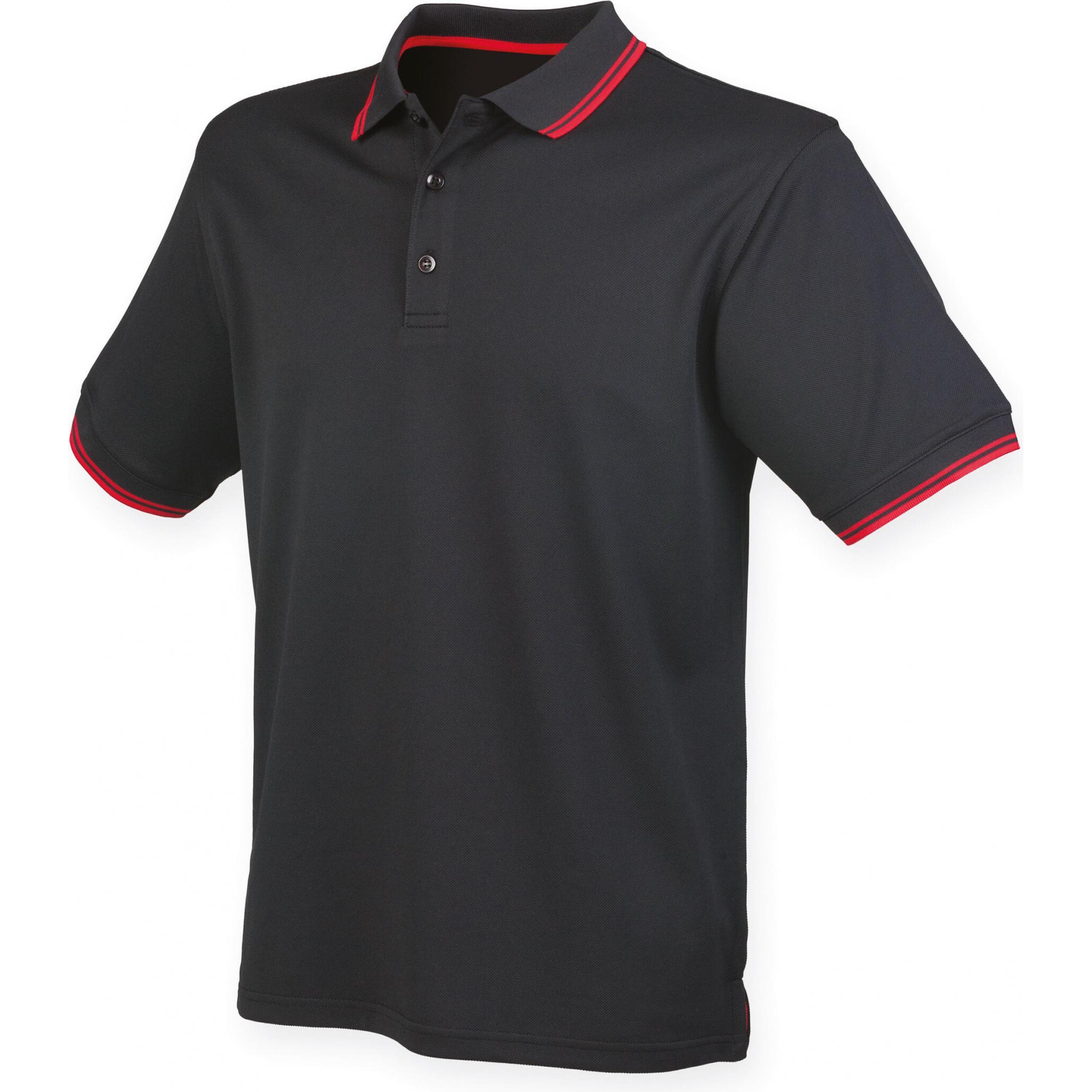 Henbury, Herren, Shirt, Cool Plus, Rot, Schwarz, (S)