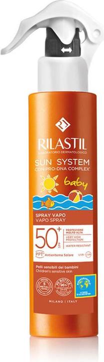 Immagine prodotto Rilastil Baby Spray Vapo Emulsione Corpo Texture Leggera per Capelli Sensibili SPF 50+ Protezione Extra Alta (Spray solare, SPF 50+, 200 ml, 1000 g)