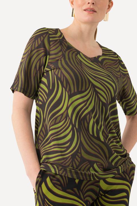 Immagine prodotto Ulla Popken Maglia in tessuto fluente con foglie di palma, scollo a cuore e mezze maniche (42, 44)