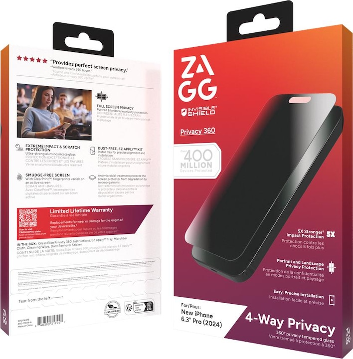 Produktbild Zagg Glass Elite Privacy 360 (1 Stück, Apple iPhone 16 Pro)