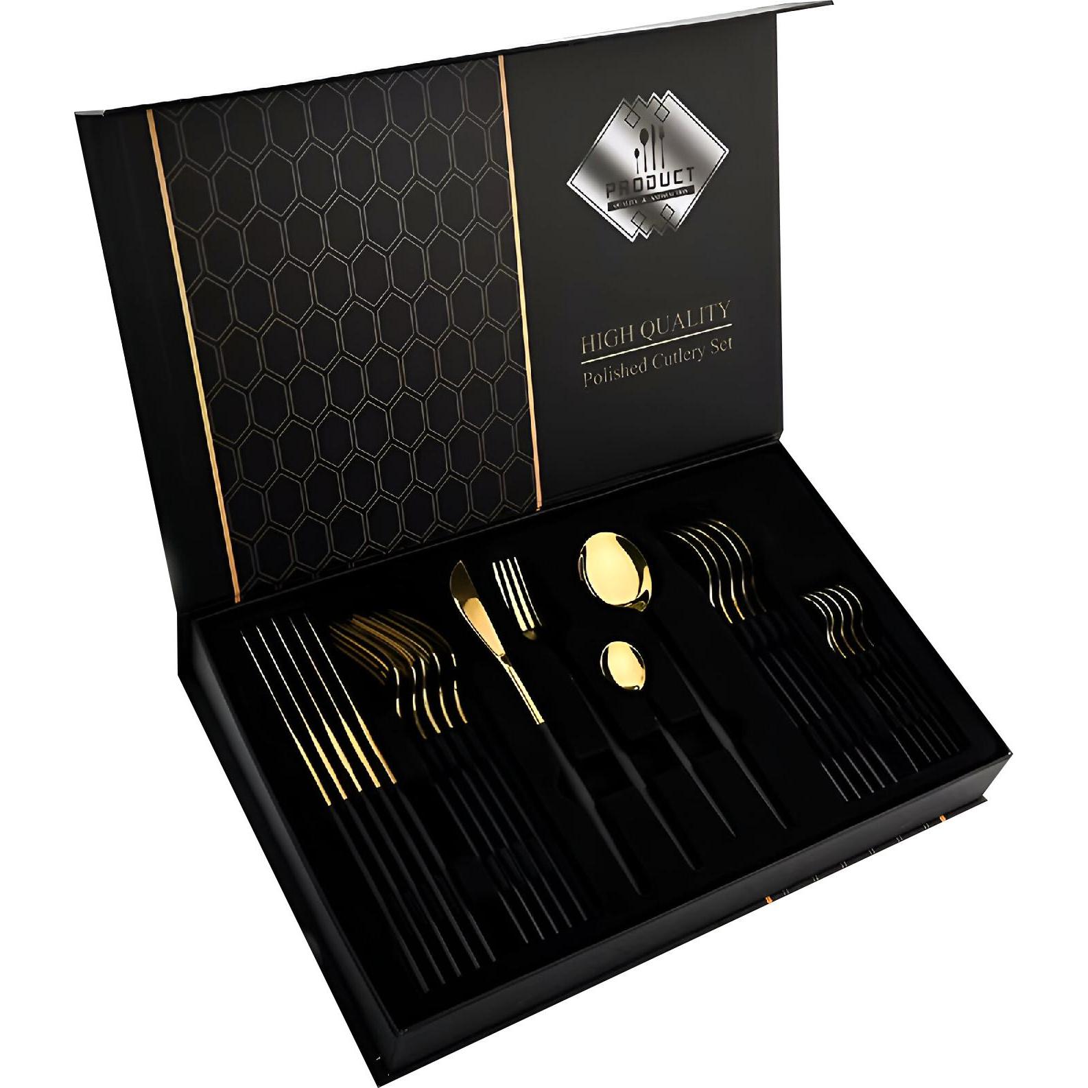 Thumbnail - Cheffinger CF-22128-GD 24 teiliges Besteckset, Besteck, Schwarz