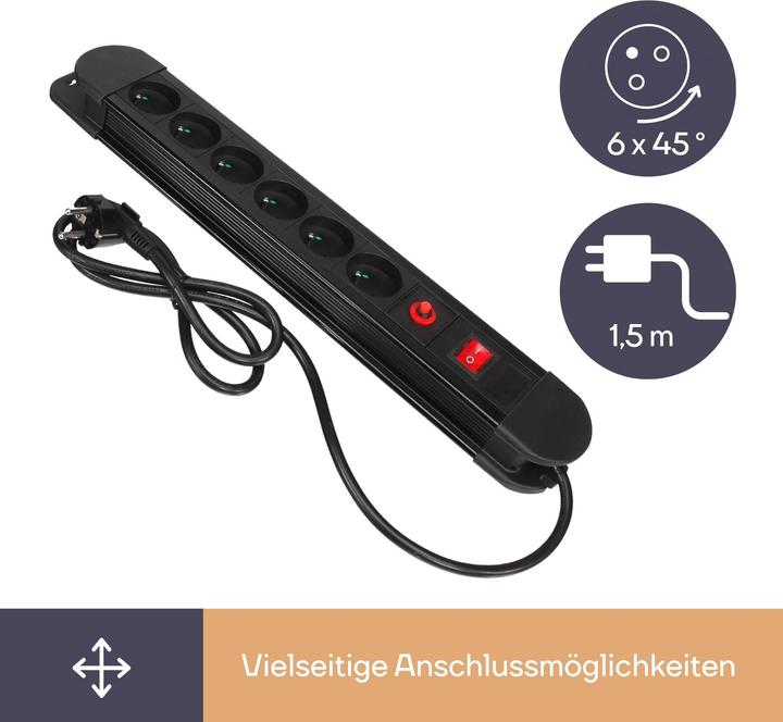 Produktbild Velleman 6-Fach-Steckdosenleiste - Mit überlastschutz - Stecker-Typ E (Französisches System) (6 x, CEE 7/5, 1.50 m)