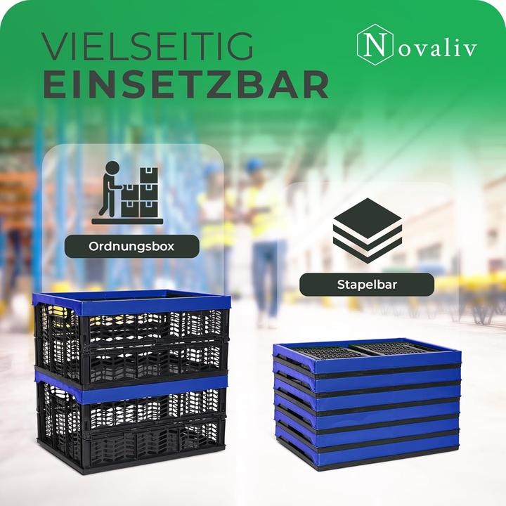 Actual product image Novaliv Folding boxes foldable sturdy 4x 30L blue black baskets shopping box folding boxes set carrying box