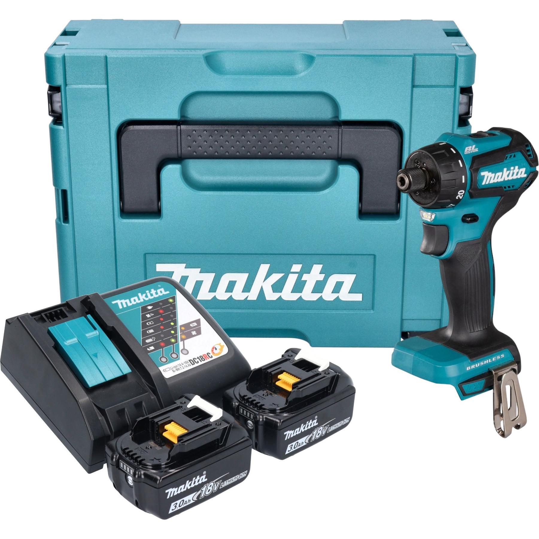 Thumbnail - Makita, Bohrmaschine + Akkuschrauber, DDF 083 RFJ Akku Bohrschrauber 18 V 40 Nm 1/4" Brushless + 2x Akku 3,0 Ah + Ladege...