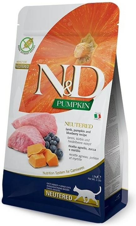 Farmina N&D Pumpkin Cat Lamb and Blueberry Neutered Adult - Trockenfutter für Katzen - 1.5 kg (Adult, 1 Stk., 1500 g)