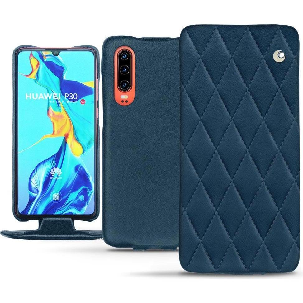 Noreve Lederschutzhülle vertikal (Huawei P30), Smartphone Hülle, Blau