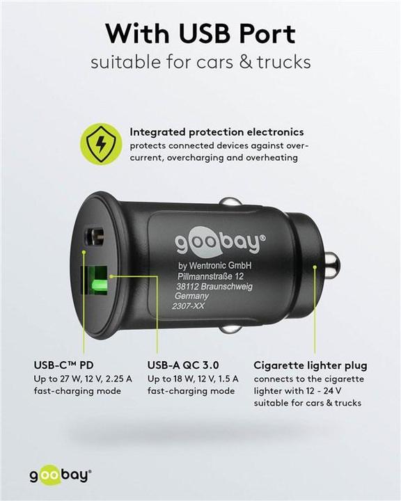 Produktbild Goobay Auto Schnellladegerät USB-C kompakt