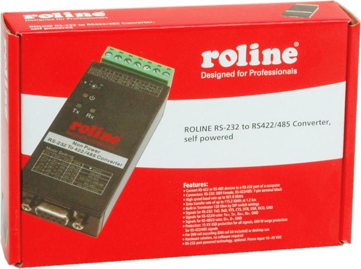 Actual product image Roline RS232 to RS422/485 converter for DIN rail, self-powered