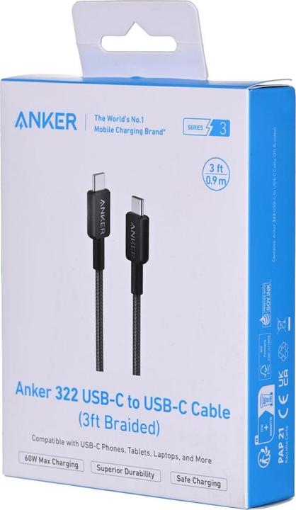 Actual product image Anker Cable 322 USB-C do USB-C 0.9m czarny (0.90 m, USB 3.2 Gen 2, 60 W)
