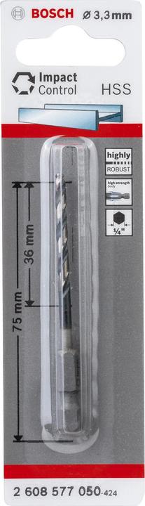 Actual product image Bosch Professional Zubehör HSS Twist Drill with Hexagonal Shank 3.3 mm (3.3 millimetres)