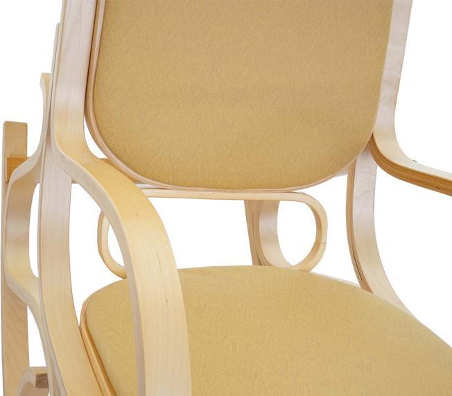 Produktbild Swisshandel24 Schaukelstuhl, Schwingsessel Fernsehsessel, Massiv-Holz - Eiche-Optik, Stoff/Textil gelb