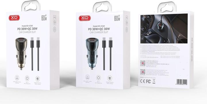 Produktbild xO Autoladegerät CC60 60W 1x USB 1x USB-C blau + USB-C - USB-C Kabel