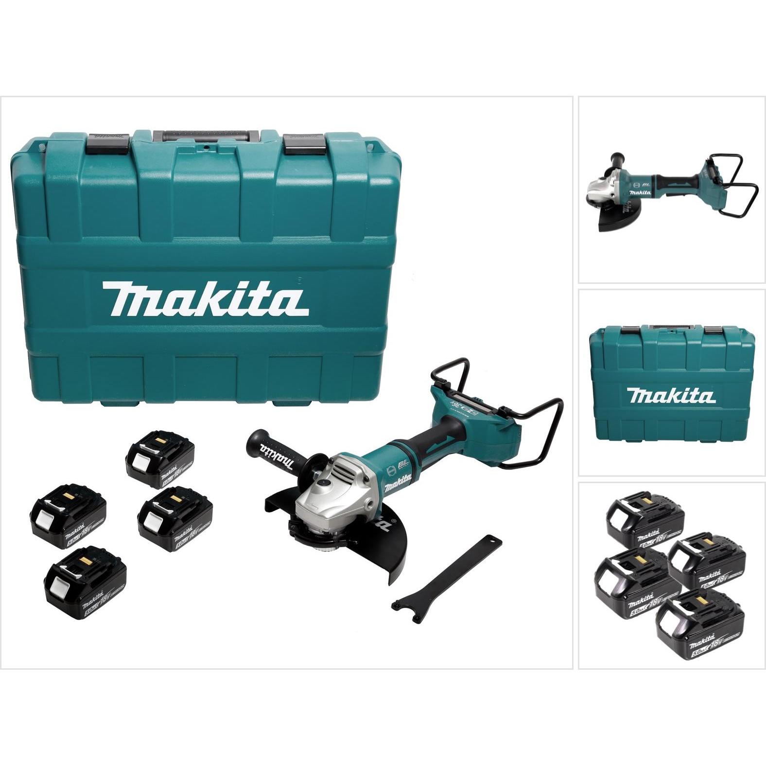 Makita, Winkelschleifer, DGA 900 T4KX2 Akku Winkelschleifer 36V ( 2x18V ) 230mm Brushless + 4x Akku 5,0Ah + Ezynut + (23...